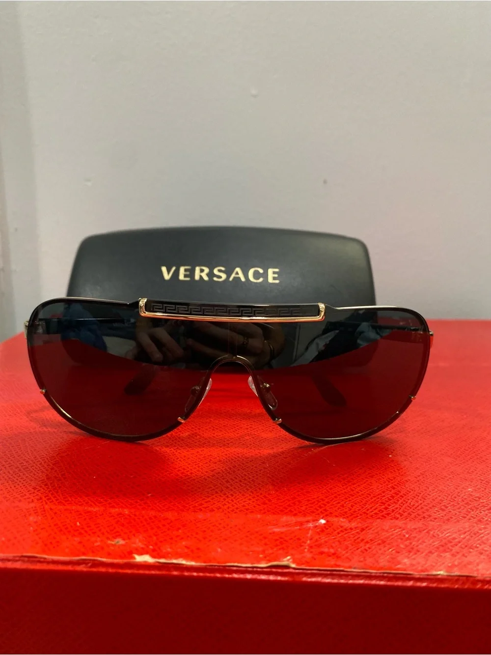 Versace 2140 1002/87 135 3N Black/Gold Aviator Sunglasses w OG Case